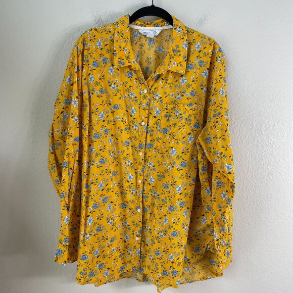 Old Navy Womens Plus XXL Classic Shirt Yellow Floral Button Up Long Sleeve Top - Picture 6 of 9